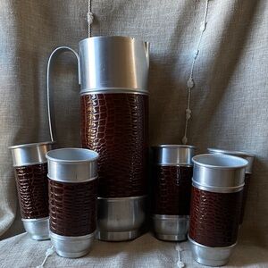 Masco Italy Cavalier Stainless Steel Faux Croc Leather Pitcher Mid Century Set